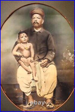 Antique Hand-Colored Photograph Father and Child Early 20th Century