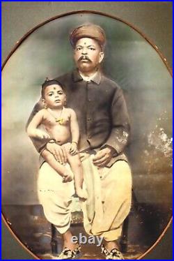 Antique Hand-Colored Photograph Father and Child Early 20th Century