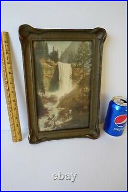 Antique Hand Tinted Photograph Vernal Falls Waterfall Yosemite pie crust frame