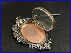 Antique Huge Silver Gold & Pearl Miniature Painting Photo Holder Locket Pendant
