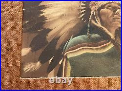 Antique Indian Chief Photograph Hand Tinted Painting Colored Vintage Portrait