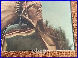 Antique Indian Chief Photograph Hand Tinted Painting Colored Vintage Portrait