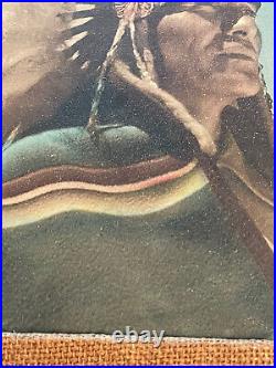 Antique Indian Chief Photograph Hand Tinted Painting Colored Vintage Portrait