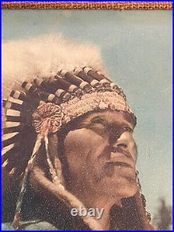 Antique Indian Chief Photograph Hand Tinted Painting Colored Vintage Portrait