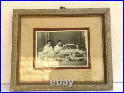 Antique Indian Photograph Two Man Riding Small Car In Frame Black & White