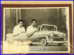 Antique Indian Photograph Two Man Riding Small Car In Frame Black & White
