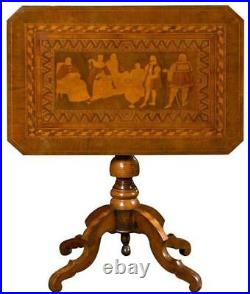 Antique Italian 19th Century Center Table With Marquetry Picture Of Columbus