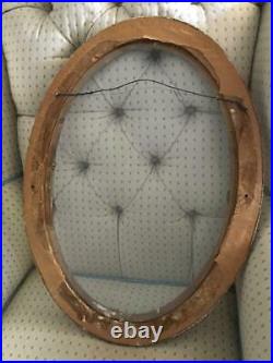 Antique Large Vtg Gold Gilt Wood & Gesso Oval Convex Bubble Glass Picture Frame