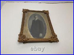 Antique Ornate Framed Photo Fleur-de-lis Design Dapper Young Man Gold Tone 4.5x6