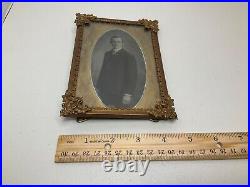 Antique Ornate Framed Photo Fleur-de-lis Design Dapper Young Man Gold Tone 4.5x6