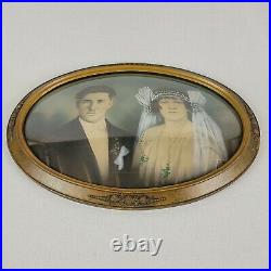 Antique Ornate Oval Wood Frame Convex Bubble Dome Glass Wedding Picture 22x16