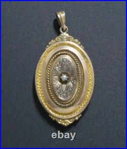Antique Ornate Victorian Gold Plated Mourning Photo Locket Pendant Pearl Vintage