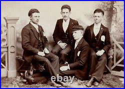 Antique Photo Cabinet Card GROUP OF DAPPER HANDSOME YOUNG MEN CAP COLUMBUS WIS