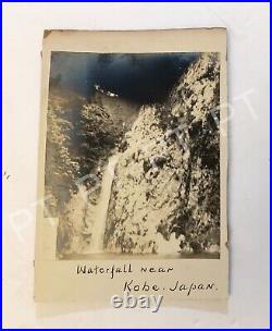 Antique Photo Original Early 1900s Kobe Japan Waterfall Landscape Scene Cliff