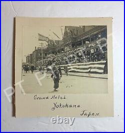 Antique Photo Original Early 1900s Yokohama Japan Grand Hotel Street Scene View