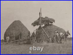 Antique Photo c. 1910 Men on FARM WORKER Piling HAY HAYSTACK B&W Photograph