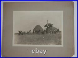 Antique Photo c. 1910 Men on FARM WORKER Piling HAY HAYSTACK B&W Photograph