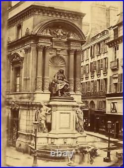 Antique Photograph Place Molière PARIS Vintage Albumen Print 1870 9.8x7.5 in