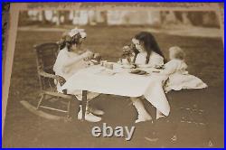 Antique Photographs 2 Small Girls Playing Dolls Tea Party Demonic Evil Girl