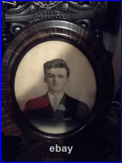 Antique Portrait Of Handsome Young Man Surrounded By Very Nice Vintage Wooden