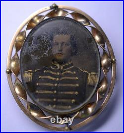Antique Rare Gold-filled Flip Pin Carved Scenic Cameo & Photo Military Uniform