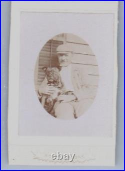 Antique Rare Small 3x2 Pocket Kodak Photo Man Holding a Boxer Dog