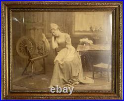 Antique Sepia Photo Spinning Wheel Sleeping Woman James Arthur Photographer