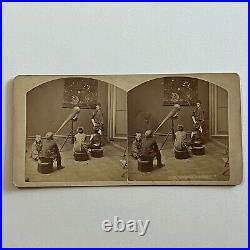 Antique Stereoview Photograph Card Children Astronomy Moon Stars Telescope