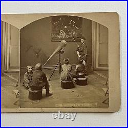 Antique Stereoview Photograph Card Children Astronomy Moon Stars Telescope