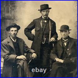 Antique Tintype Group Photograph Handsome Men Man Wild West Hats Long Coats