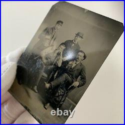 Antique Tintype Group Photograph Handsome Ruffian Men Attitude Smoking Cigar