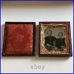 Antique Tintype Photograph Adorable Little Boys Holding School Books Brothers