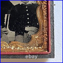 Antique Tintype Photograph Adorable Little Boys Holding School Books Brothers