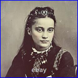 Antique Tintype Photograph Adorable Little Girl Teen Beautiful Affluent Attire