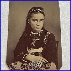 Antique Tintype Photograph Adorable Little Girl Teen Beautiful Affluent Attire