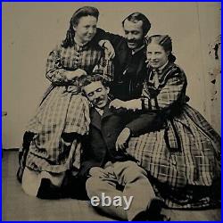 Antique Tintype Photograph Affectionate Young Men & Women Smiling Wonderful