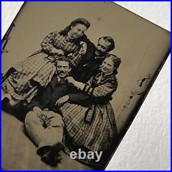 Antique Tintype Photograph Affectionate Young Men & Women Smiling Wonderful