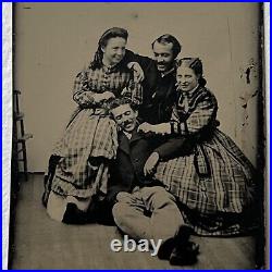 Antique Tintype Photograph Affectionate Young Men & Women Smiling Wonderful