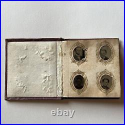 Antique Tintype Photograph Album Men Women Children Lot 52 Miniature Tiny Gem