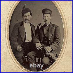 Antique Tintype Photograph Charming Affectionate Working Class Men Leg On Lap