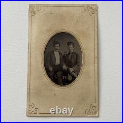 Antique Tintype Photograph Charming Affectionate Working Class Men Leg On Lap