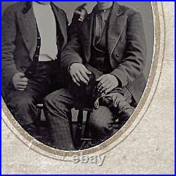 Antique Tintype Photograph Charming Affectionate Working Class Men Leg On Lap