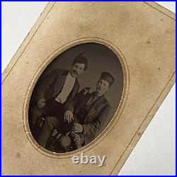 Antique Tintype Photograph Charming Affectionate Working Class Men Leg On Lap