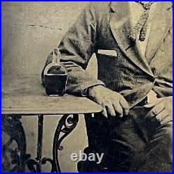 Antique Tintype Photograph Charming Handsome Man Cowboy Hat Mustache Whiskey