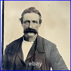 Antique Tintype Photograph Charming Mature Man With Impressively Thick Mustache