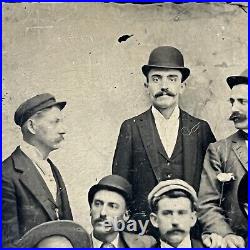 Antique Tintype Photograph Handsome Affectionate 13 Men Large Group Photo Odd