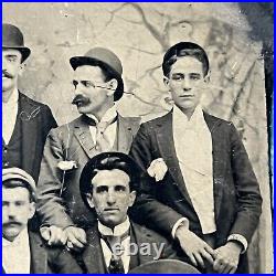 Antique Tintype Photograph Handsome Affectionate 13 Men Large Group Photo Odd