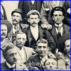 Antique Tintype Photograph Handsome Affectionate 13 Men Large Group Photo Odd