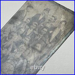 Antique Tintype Photograph Handsome Affectionate 13 Men Large Group Photo Odd