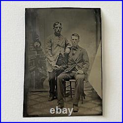 Antique Tintype Photograph Handsome Affectionate Men Holding Hands